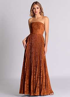 Azazie Mariana Bridesmaid Dresses Burnt Orange A-Line Strapless Floral Burnout Convertible Dress image1