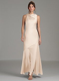 Azazie Kiara Robes de demoiselle d'honneur Robe Sirène en Satin extensible Plissée Albâtre Blanc image5