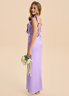 Azazie Jessamine Junior Lilac A-Line Ruched Stretch Satin Dress image5