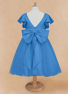 Azazie Kaeya Abiti da Ragazza di Fiori Abito A-Line in Tulle Fiocco Blue Jay image6