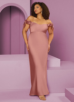 Barbie ♥ Azazie Bridesmaid Dresses Rosette Sheath Off the Shoulder Stretch Satin Convertible Dress image8