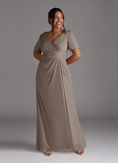 Azazie Bessie Kleider für die Brautmutter A-Linie Plissee Gittergewebe Kleid Taupe image7