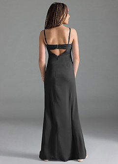 Azazie Leonis Junior Black A-Line Pleated Stretch Satin Dress image2