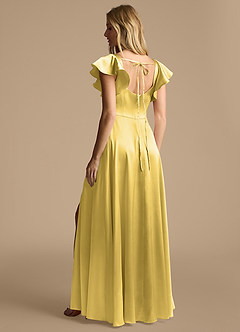 Azazie Bondi Brudtärnklänningar Klä av A-Linje i Metallisk satin Rosett Kanariefågel image3