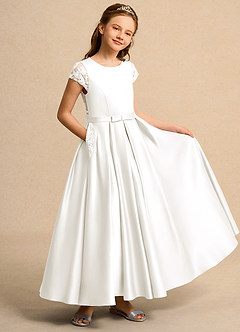 Azazie Bunny Girl Jurken voor bloemenmeisjes Baljurk Jurk van Kant Ivoor image1