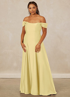 Christian Siriano Bridal for Azazie 1002 Robes de demoiselle d'honneur Robe Trapèze Convertible en Satin extensible Épaule décolletée Sorbet Citron image11