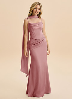 Azazie Sorrel Junior Dusty Rose Mermaid Ruched Stretch Satin Dress image3