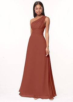 Azazie Ashley Bridesmaid Dresses Auburn A-Line Ruched Chiffon Dress image1