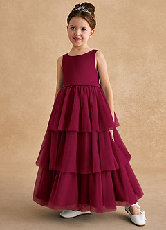 Azazie Megallie Flower Girl Dresses Burgundy A-Line Bow Tulle Dress image2
