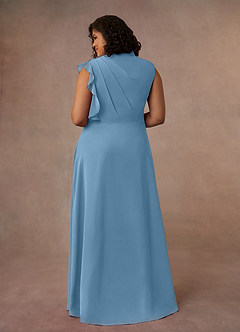 Azazie Narine Mère de la mariée Robes Robe Trapèze en Mousseline de soie Encolure haute plissée Acier Bleuté image8
