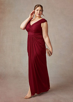 Azazie Lisolette Final Sale Burgundy Sheath Pleated Mesh Dress image11