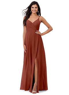 Azazie Lennon Bridesmaid Dresses Auburn A-Line Lace Chiffon Dress image1