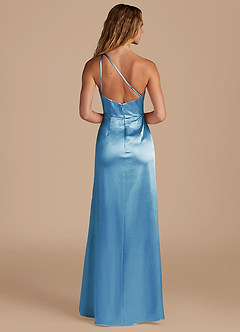 Azazie Mika Bridesmaid Dresses Steel Blue Sheath One Shoulder Metallic Satin Dress image5