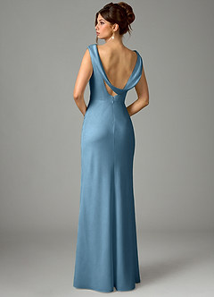 Azazie Kieryn Bridesmaid Dresses Steel Blue Mermaid Pleated Stretch Satin Dress image6