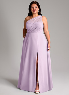 Azazie Phaedra Jurken voor bruidsmeisjes Jurk van Chiffon met A-Lijn One-Shoulder Frosted Lila image12