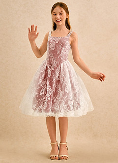 Azazie Cubbie Girls Formal Flower Girl Dresses Terracotta A-Line Lace Dress image5