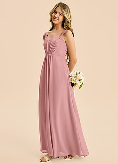 Azazie Elsie Junior Vestido de Rosa Polvorienta de Gasa de Corte en A con Escote de Corazón image3