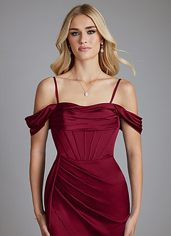 Azazie Amyra Bridesmaid Dresses Burgundy Mermaid Off the Shoulder Stretch Satin Convertible Dress image3