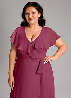 Azazie Lainey Brautjungfernkleider A-Linie mit Taschen Chiffon Kleid Maulbeerrot image6