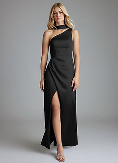 Azazie Adhara Jurken voor bruidsmeisjes Jurk van Stretch Satijn met Kolom One-Shoulder Zwart image5