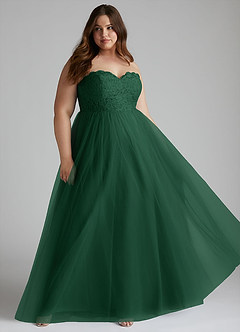 Azazie Roni Vestidos de damas de honor Vestido de Verde Oscuro de Tul de Corte en A Convertible con Escote de Corazón image7