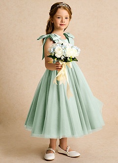 Azazie Serene Flower Girl Dresses Agave Ball-Gown Bow Matte Satin Dress image5