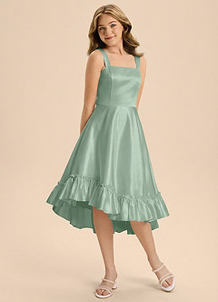 Azazie Bellina Junior Agave A-Line Ruched Stretch Satin Dress image4