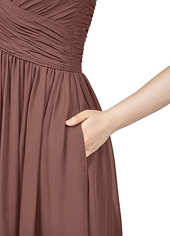 Azazie Angie 신부 들러리 드레스 A라인 코르셋 쉬폰 무릎 길이 드레스 image10