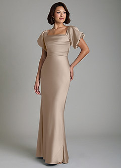 Azazie Lea Bridesmaid Dresses Taupe Mermaid Off the Shoulder Stretch Satin Convertible Dress image1