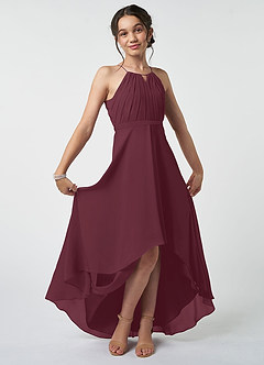 Azazie Oaklynn Junior Robe Trapèze en Mousseline de soie Plissée Cabernet image2