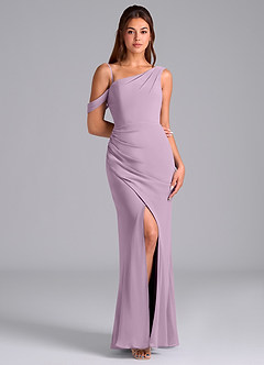 Azazie Madelyn Jurken voor bruidsmeisjes Converteerbaar Jurk van Chiffon met Zeemeermin Off the Shoulder Blauweregen image3