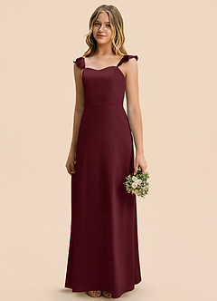 Azazie Mavie Junior Robe Trapèze en Satin extensible Drapé Cabernet image3
