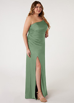 Azazie Eren Bridesmaid Dresses Matcha Mermaid One Shoulder Stretch Satin Dress image8