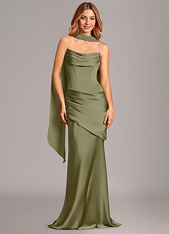 Azazie Pelagia Brautjungfernkleider Wandelbar Meerjungfrau-Linie Korsett Stretch-Satin Kleid Pistazie image1