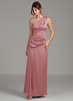 Azazie Zahira Robes de demoiselle d'honneur Robe Fourreau en Satin extensible Une épaule Rose Poussiéreuse image5