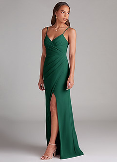 Azazie Maci Bridesmaid Dresses Emerald Sheath Pleated Chiffon Dress image3
