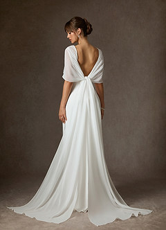 Azazie Caity Wedding Dresses Diamond White Fit and Flare Crepe Back Satin Dress image13