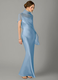 Azazie Jaleesa Bridesmaid Dresses Powder Blue A-Line High Neck Stretch Satin Dress image3