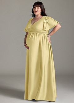 Azazie Verna Gravid brudtärna klänningar Klänning A-Line Ruched Golvlängd Stretch Satin image14