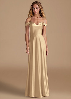Azazie Jackalin Bridesmaid Dresses Champagne A-Line Off the Shoulder Metallic Satin Convertible Dress image1