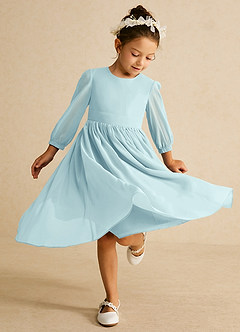 Azazie Lolo Abiti da Ragazza di Fiori Abito A-Line in Chiffon Con Maniche Sea Glass image1