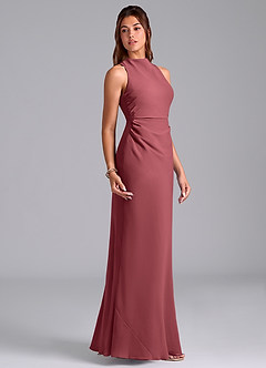 Azazie Evadne Bridesmaid Dresses Merlot A-Line Pleated Chiffon Dress image4