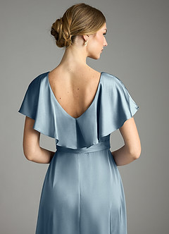 Azazie Lainey Bridesmaid Dresses Dusty Blue A-Line with Pockets Stretch Satin Dress image2