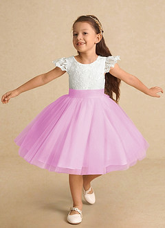 Azazie Vetty Flower Girl Dresses Ivory Candy Pink A-Line Lace Tulle Dress image5