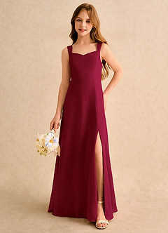 Azazie Makani Girls Formal Flower Girl Dresses Burgundy A-Line Sweetheart Neckline Chiffon Dress image5