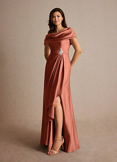Azazie Branford Vestidos para mãe da noiva Vestido Argila de Cetim elástico de Linha A com Plissado image8
