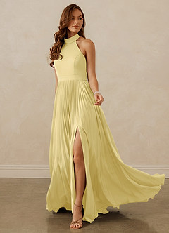 Christian Siriano Bridal for Azazie 1007 Brautjungfernkleider A-Linie Plissee Stretch-Satin Kleid Zitronensorbet image3