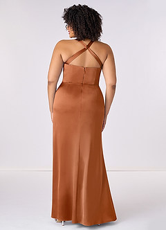 Barbie ♥ Azazie Bridesmaid Dresses Copper Mermaid Pleated Stretch Satin Dress image7