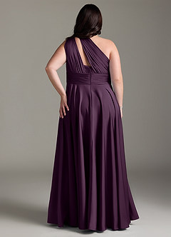 Azazie Charlize Bridesmaid Dresses Plum A-Line One Shoulder Stretch Satin Dress image10