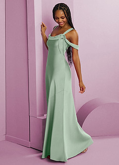 Barbie ♥ Azazie Jurken voor bruidsmeisjes Jurk van Stretch Satijn met Kolom Geplooid Agave image4